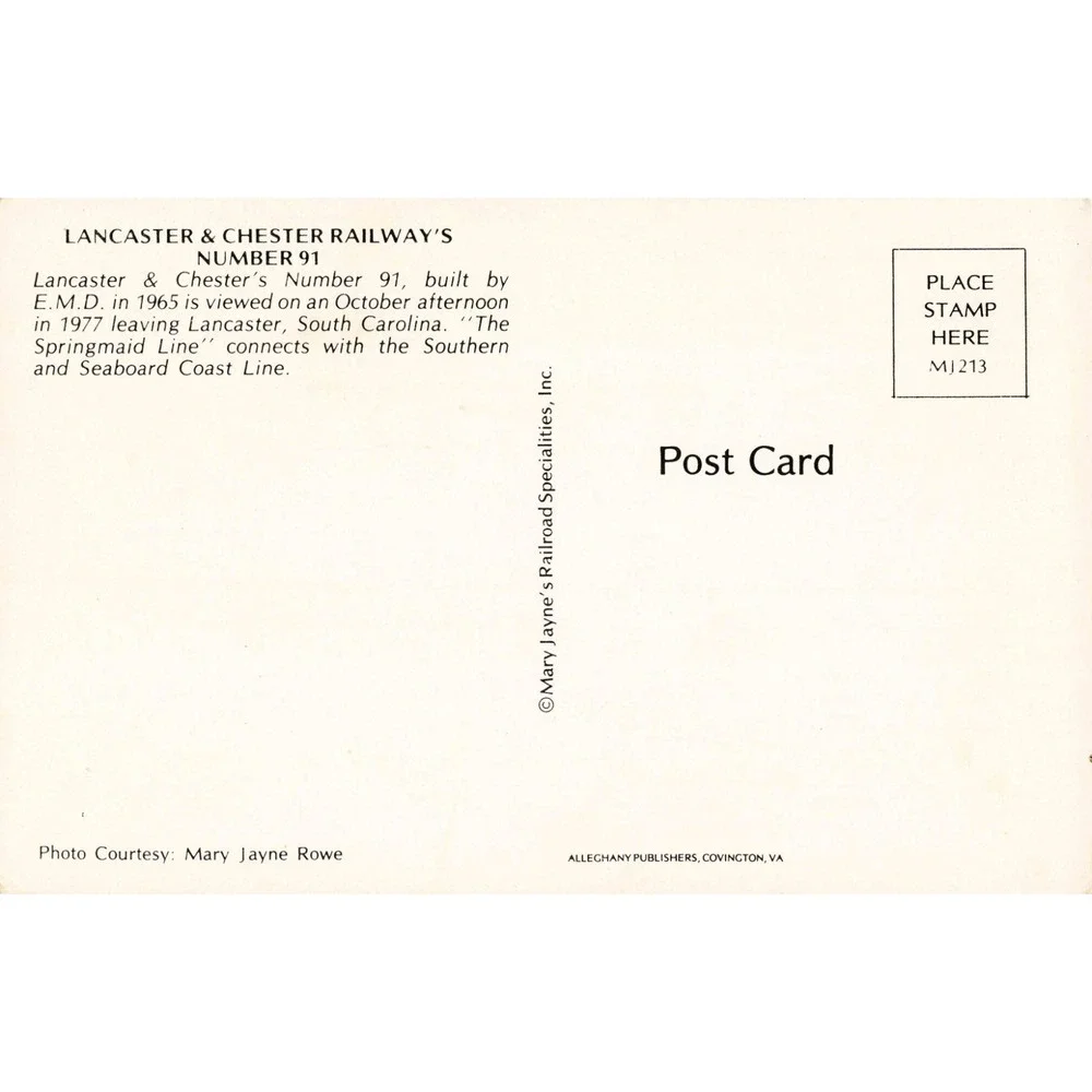 Lancaster & Chester Railway Number 91 EMD Locomotive 1977 SC Postcard